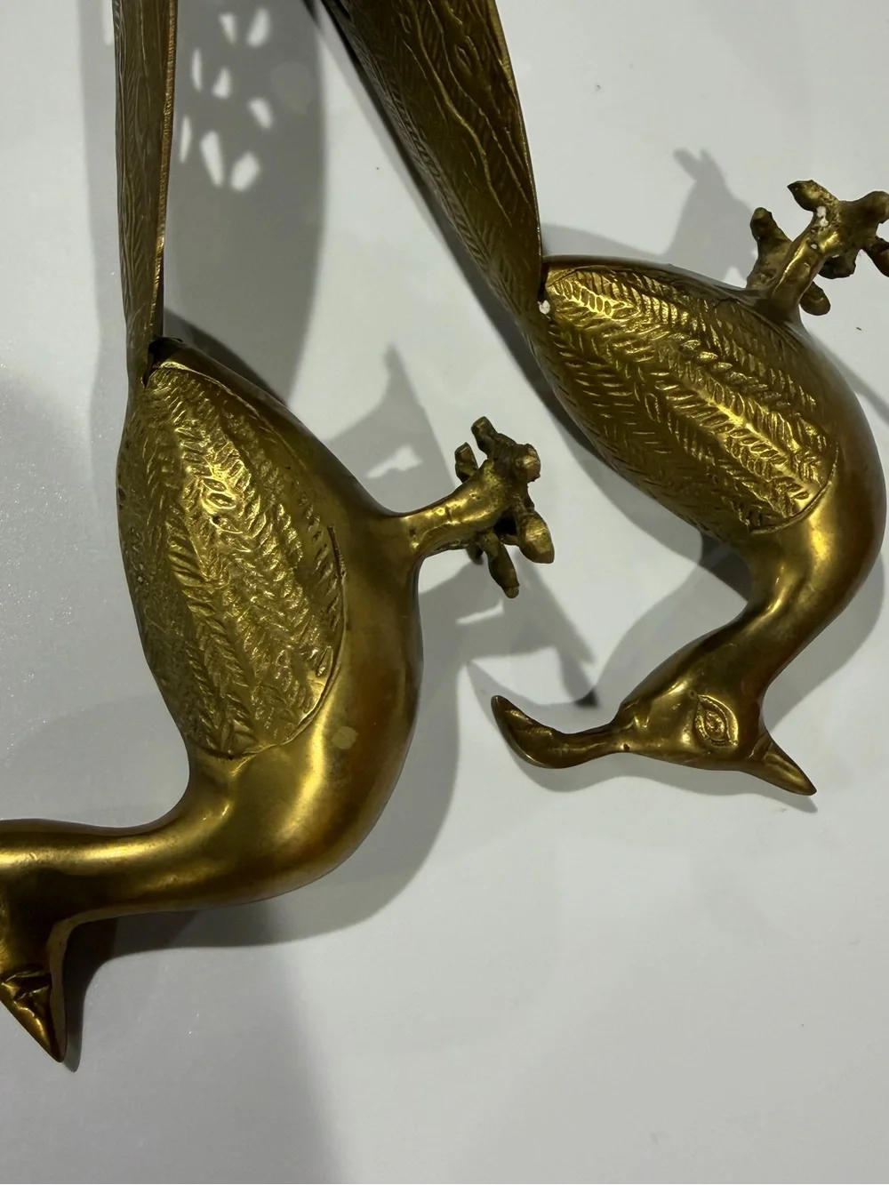 Vintage Set of 2 Brass Gold Peacocks Figurines MCM 10.5